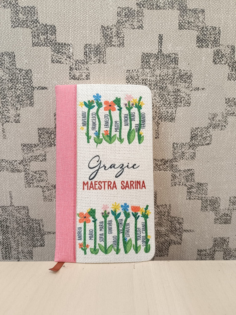 Agenda piccola con fiori in juta personalizzata