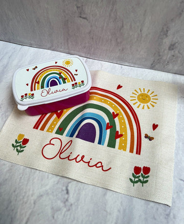 Set Portamerenda e Tovaglietta Canvas personalizzato con Arcobaleno