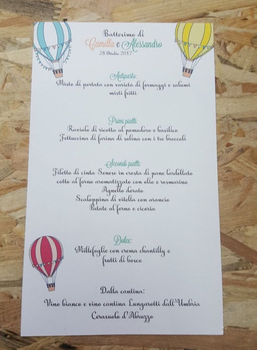 Menù Segnaposto Mongolfiera