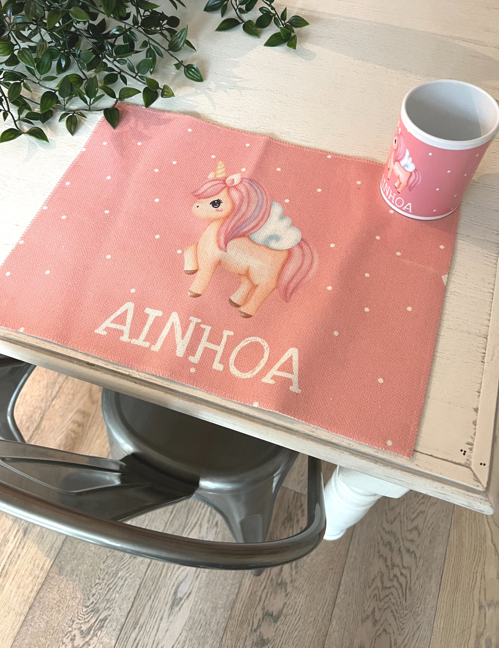 Set Tovaglietta in Canvas con Bicchiere Personalizzato con Unicorno