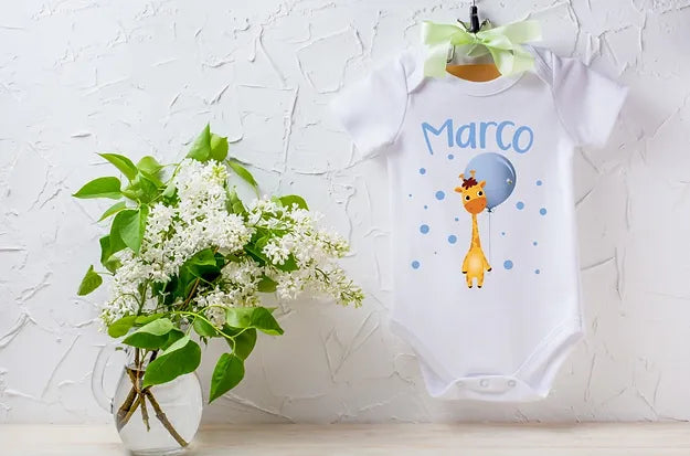 Body Nascita Personalizzato con Giraffa e Palloncino - Idee regalo