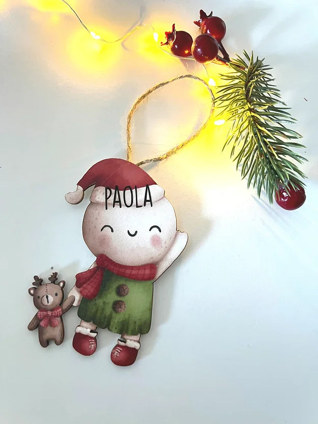 Pallina legno Natale personalizzata bimba