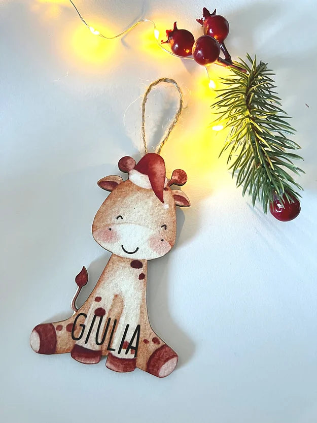 Pallina legno Natale personalizzata giraffa