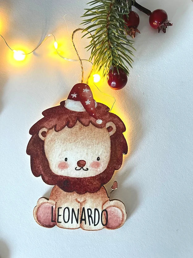 Pallina legno Natale personalizzata leone