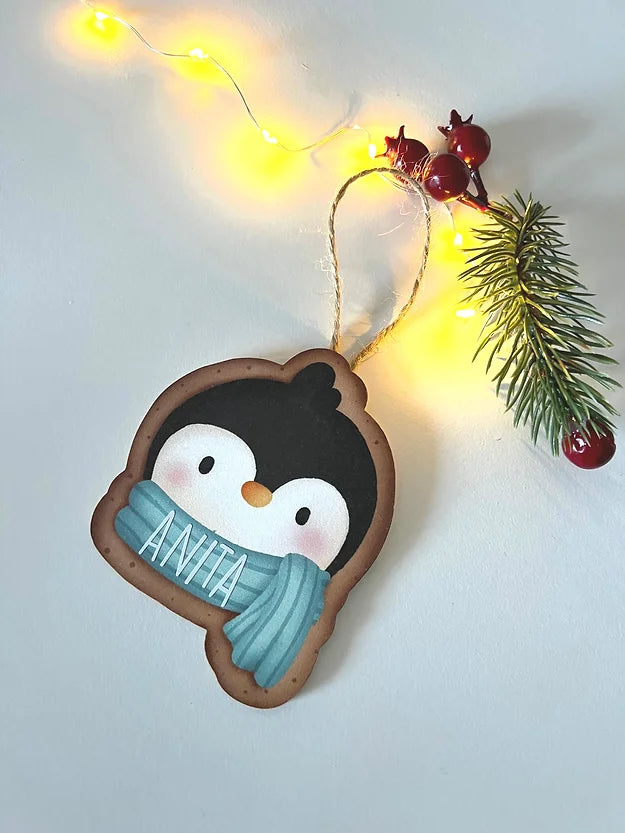 Pallina legno Natale personalizzata pinguino