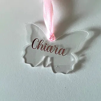 Personalizzazione Pallina Natalizia in plexiglass a forma di farfalla con nome - Idee regalo