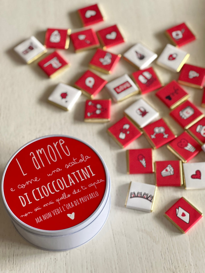 Scatola Alluminio Cuore con cioccolatini San Valentino - l’amore