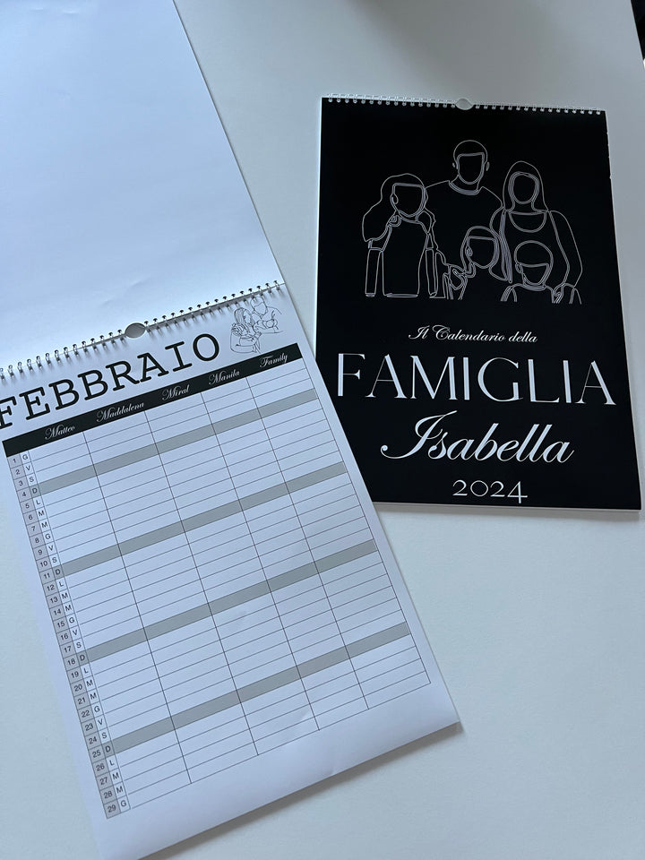 Calendario 2024 personalizzato per la Famiglia con nomi e avatar