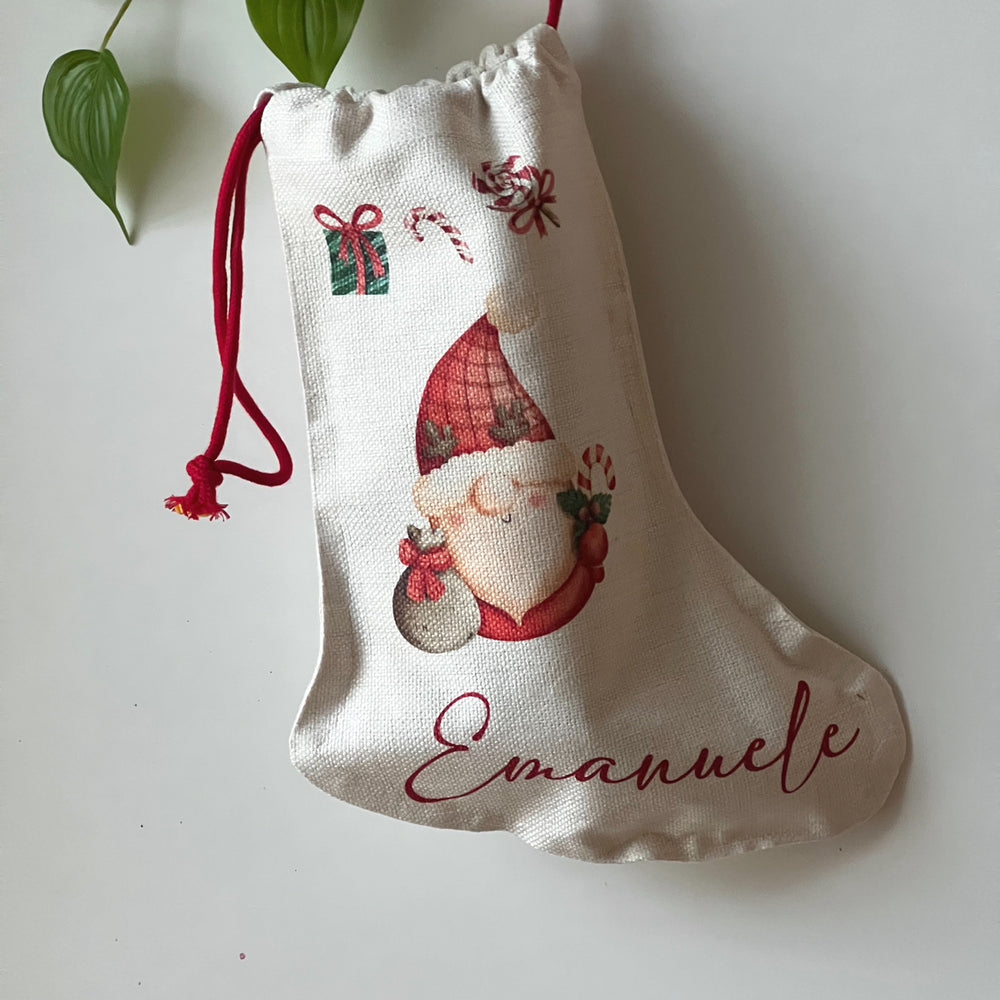 Calza della Befana personalizzata con disegno gnomo e nome