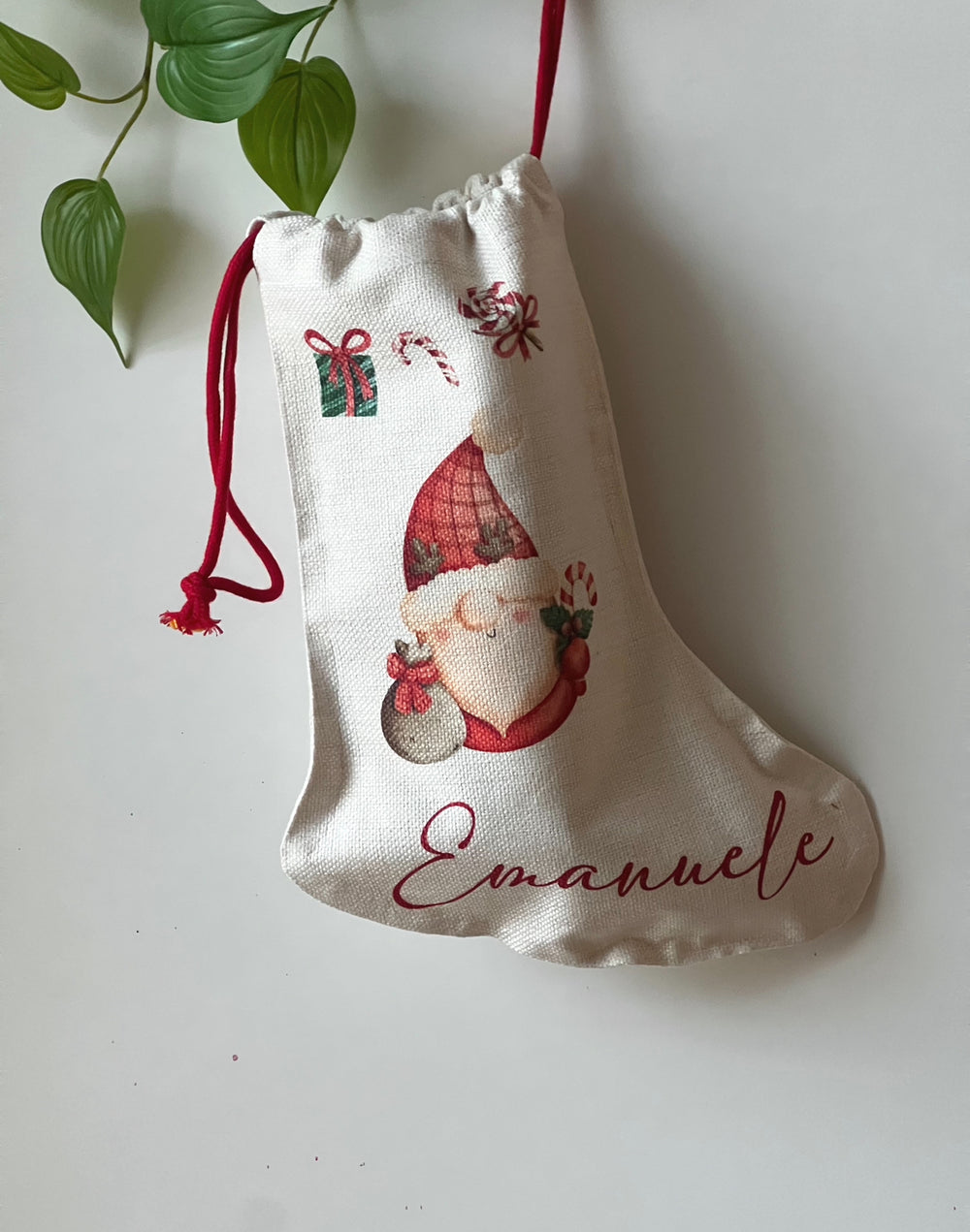Calza della Befana personalizzata con disegno gnomo e nome