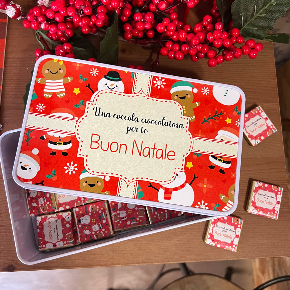 
                      
                        Scatola in alluminio personalizzata con cioccolatini - Idee regalo Natale
                      
                    