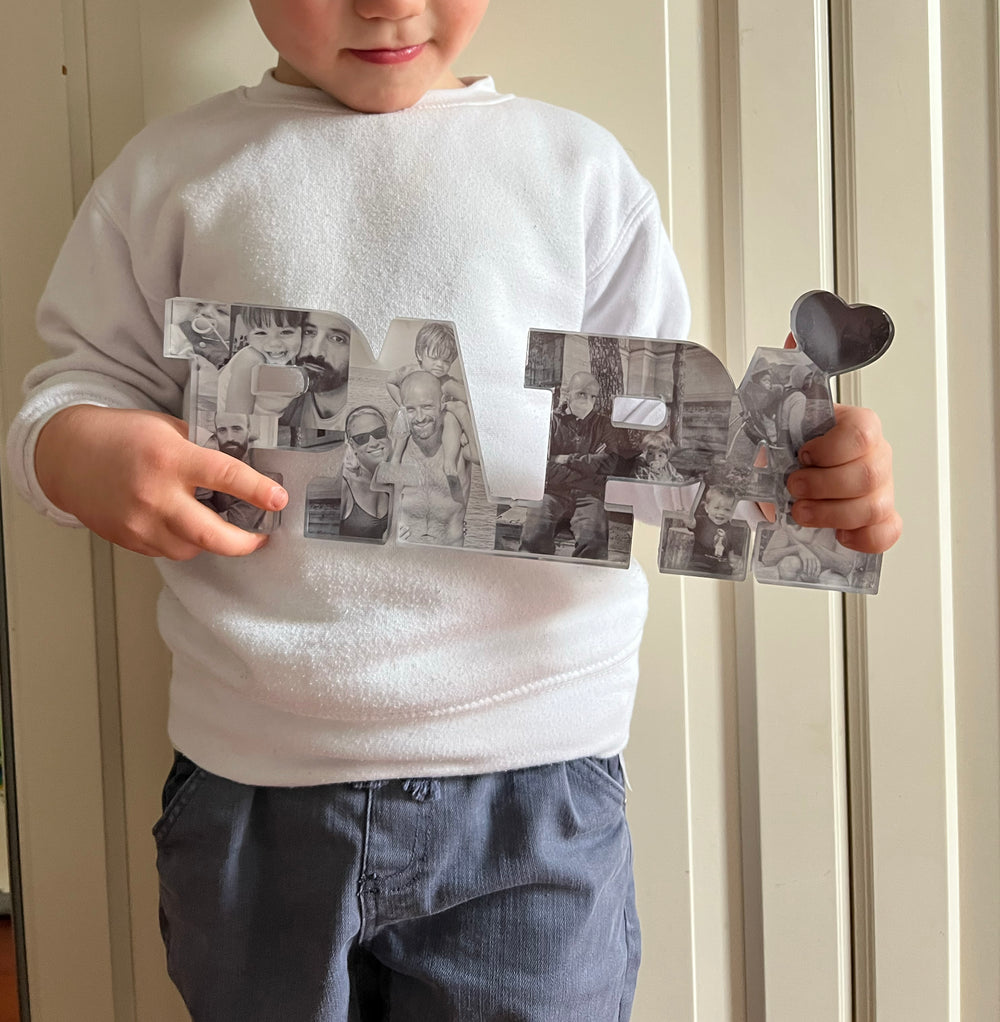 Scritta Papà in Plexiglass con foto bianco e nero - Idee regalo